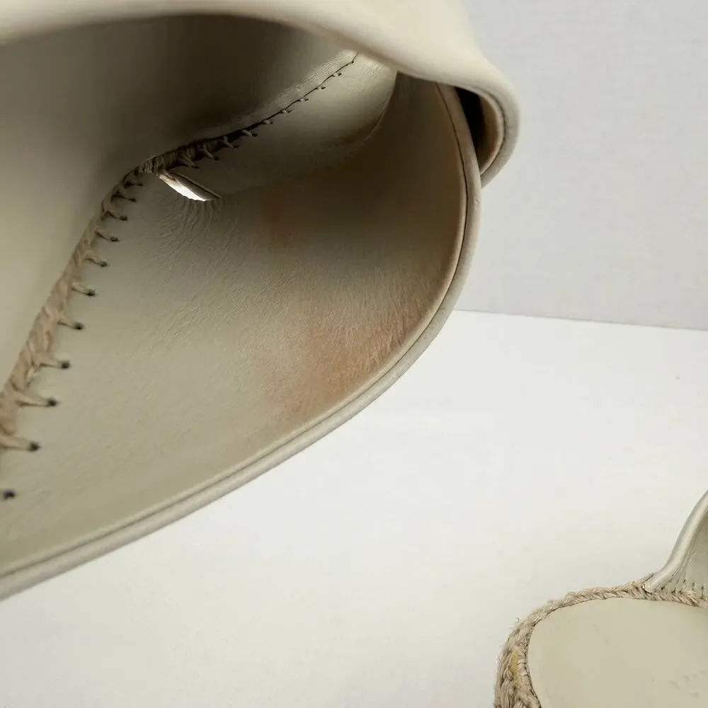 Vince Leather Espadrille Wedge 'Gaelan' Square Toe Sandals Ivory Made in Spain